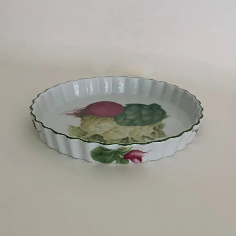 Vintage PHILIPPE DESHOULIERES Vegetable Porcelain Quiche Tart Dish France